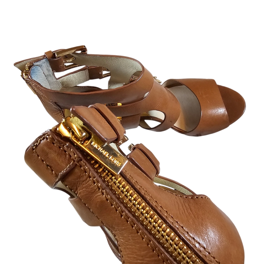 MICHAEL KORS Women's Brown Leather  Strappy Heeled Sandals - US Size 8.5 M - EUC - Picture 9 of 15